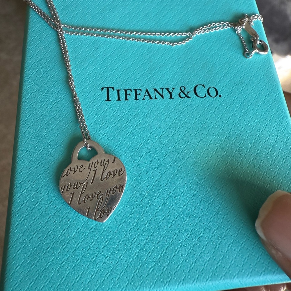 Tiffany & Co. Sterling Silver 'I Love You' Heart Pendant Necklace - Silver